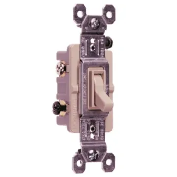 Pass & Seymour Toggle Switch, 15 A, 120V, 3-Way, Light Almond, 7 pk