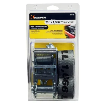 Keeper 05519 Tie-Down, 1-3/4 in W, 15 ft L, Polyester, Yellow, 1666 lb, J-Hook End Fitting