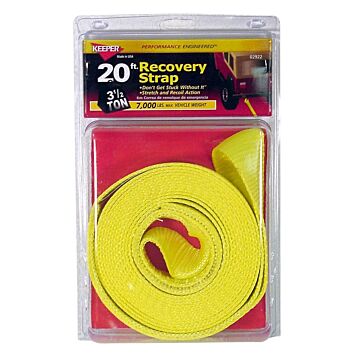 Keeper 02922 Recovery Strap, 15,000 lb, 2 in W, 20 ft L, Hook End, Nylon, Yellow