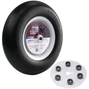 MARTIN Wheel 408RBPU32 Wheelbarrow Flat Free Wheel with Universal Hub, 4.8 x 4/8 in Tire, 16 in Dia Tire, Ribbed Tread