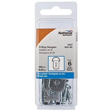 National Hardware V2527 Series N261-487 D-Ring Hanger, 35 lb, Steel, Zinc