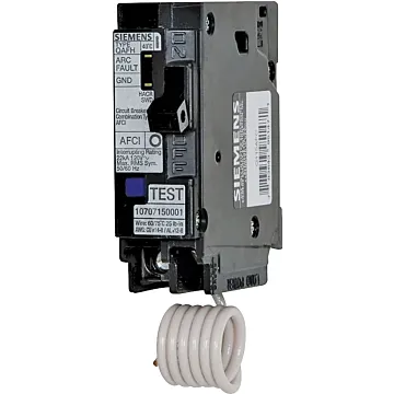 Siemens QA120AFC Circuit Breaker, AFCI, Combination, 20 A, 1 -Pole, 120/240 V, Fixed Trip, Plug Mounting