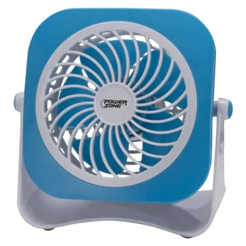 PowerZone QT-U403B Tabletop Fan, 5 VDC, 4 in Dia Blade, 5-Blade, 2-Speed, 48 in L Cord, White/Blue OR White/Red