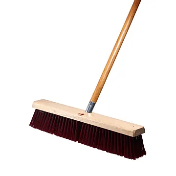 Magnolia Brush 18 in Push Broom, Stiff Coarse Brown Plastic 3 in Bristles with Threaded Handle