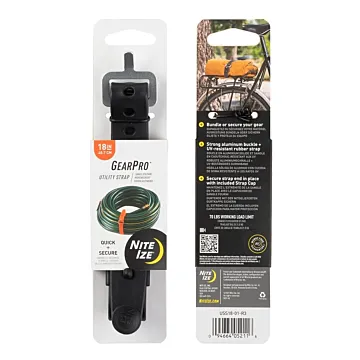 Nite Ize GearPro USS18-01-R3 Utility Strap, 0.92 in W, 18 in L, 70 lb Working Load, Aluminum/Rubber, Black