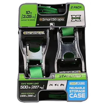 SmartStrap 338 Tie-Down, 1 in W, 10 ft L, Polyester, Green, 500 lb, S-Hook End Fitting, Steel End Fitting