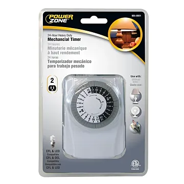PowerZone TNI2423 Electromechanical Timer, 15 A, 125 V, 1875 W, 2-Outlet, 24 hrs Time Setting, White