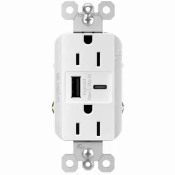 Pass & Seymour Legrand radiant R26USBAC6WCCV6 USB Wallplate, 15 A, 125 V, Type A, C USB, NEMA: NEMA 5-15R, White