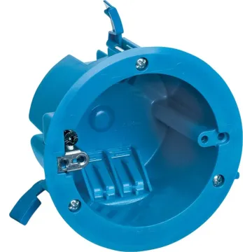 ABB Round Old Work Box, Volume 18 Cubic Inches, Diameter 4-1/4 Inches, Color Blue, Material Polycarbonate, Mounting Means Swing Clamps