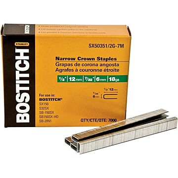 Bostitch 7,000-Qty. 1/2" Leg 18-Gauge 7/32" Narrow Crown Finish Staples