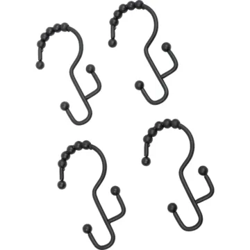 Zenna Home SS Shower Curtain Hook (Matte Black - 12pk)