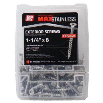Grip-Rite #8 x 1-1/4" T-25 Star, Deck Screw, Stainless Steel, Silver (Bulk Box 1 lb)