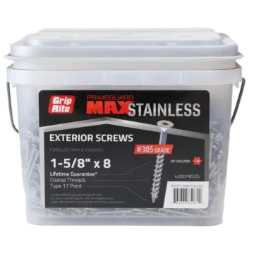Grip-Rite #8 x 1-5/8" T-25 Star, Deck Screw, Stainless Steel, Silver (Bulk Box 25 lb)