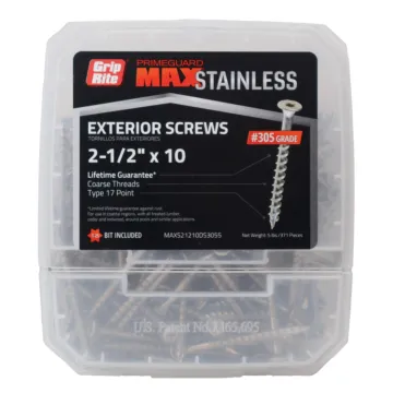Grip-Rite #10 x 2-1/2" T-25 Star, Deck Screw, Stainless Steel, Silver (Bulk Box 5 lb)