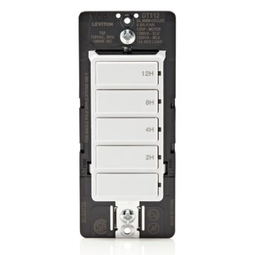 Leviton Decora In-Wall 12-Hour Countdown Timer Switch, 15A, ½ HP/9.8A Fan/Motor, Single Pole (White)