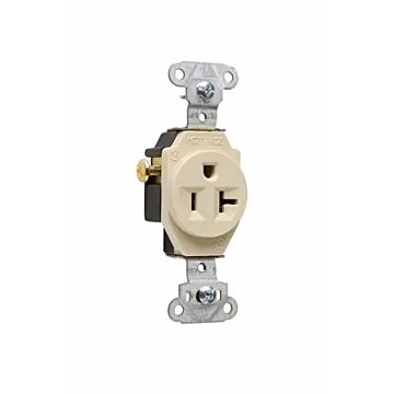 Pass & Seymour 20A 125V Heavy Duty Spec-Grade Single Receptacle, Side Wire, Ivory