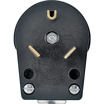 Crouse-Hinds Eaton Arrow Hart extra heavy-duty angled plug, #12-10 AWG, 30A, 125V, Back wire, Black, Brass, Urea, TT-30P, Two-pole, Three-wire, Screw, Thermoplastic, Box packaging