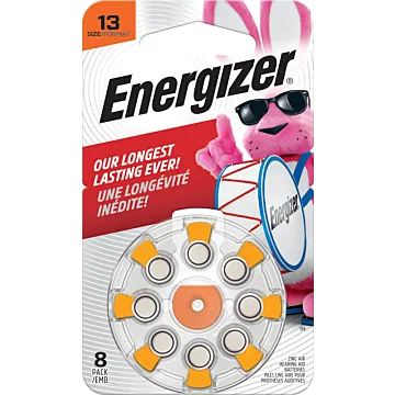 Energizer Hearing Aid Batteries Size 13, Orange Tab, 8 Pack