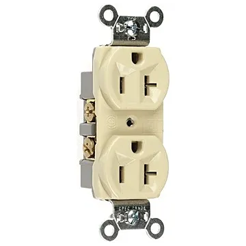 Pass & Seymour 20A 125V Commercial Spec-Grade Duplex Receptacle, Side Wire, Ivory
