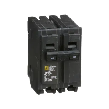 Square D Mini circuit breaker, Homeline, 40A, 2 pole, 120/240VAC, 10kA AIR, standard type, plug in, UL