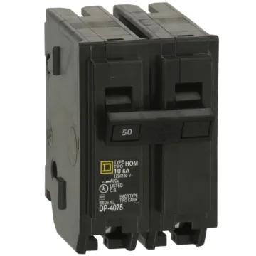 Square D Mini circuit breaker, Homeline, 50A, 2 pole, 120/240VAC, 10kA AIR, standard type, plug in, UL