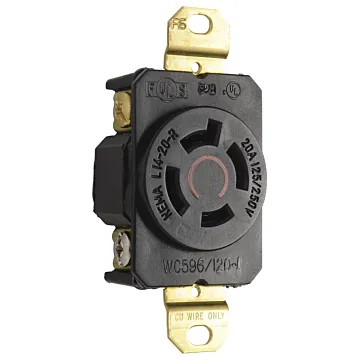 Pass & Seymour 20A 125/250V NEMA L1420 Single Receptacle, 4-Wire, Black