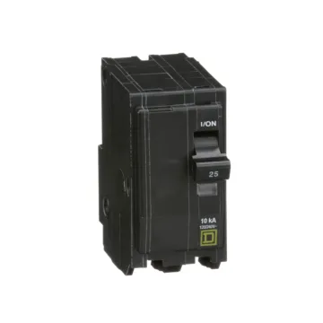 Square D Mini circuit breaker, QO, 25A, 2 pole, 120/240VAC, 10kA, plug in, consumer pack