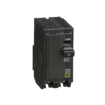 Square D Mini circuit breaker, QO, 50A, 2 pole, 120/240VAC, 10kA, plug in, consumer pack