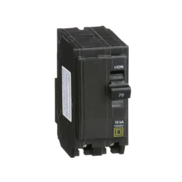 Square D Mini circuit breaker, QO, 70A, 2 pole, 120/240VAC, 10kA, plug in, consumer pack