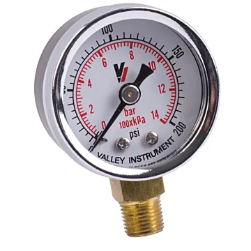 Valley Industries 1-1/2 in 0 - 200 psi 1/8 in MNPT Dual Scale Pressure Gauge