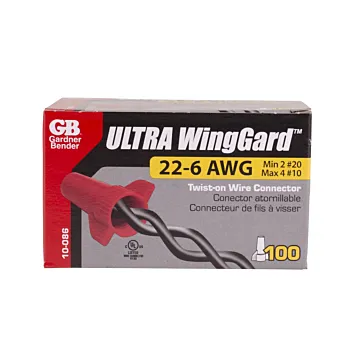 Gardner Bender WingGard ULTRA, High-Leverage, Easy-on, Wing-type, Twist-on Wire Connector, Red #22-#6 AWG; 100/Crtn