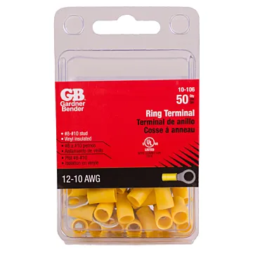 Gardner Bender #12-#10 AWG (5 mm²) Vinyl-Insulated Ring Terminals (8 to 10 Stud)