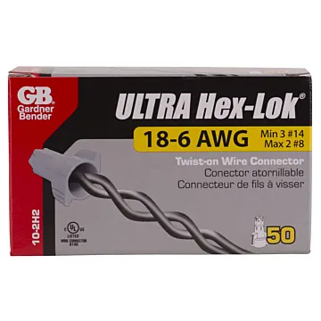 Gardner Bender Hex-Lok ULTRA, Hex Head Multi-Range Winged Twist-On Wire Connectors with Over-Torque Protection, Gray, #14-#6 AWG; 50/Crtn