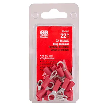 Gardner Bender #22-#18 AWG (0.8 mm²) Vinyl-Insulated Ring Terminals (8 to 10 Stud)