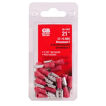 Gardner Bender #22-#16 AWG (1 mm²) Vinyl-Insulated Disconnect (0.25" Tab) - Female
