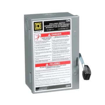Square D 30A 230V 3-Wire 2-Pole Light Duty Screw-In Style Fusible Safety Switch with Neutral, Type 1