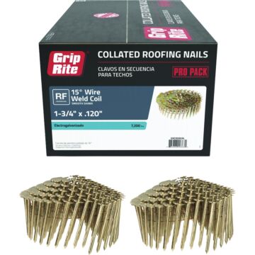 Grip-Rite 1-3/4 In. x 0.120 In. 15 Deg. Electrogalvanized Full Round Head Smooth Shank Wire Coil Collated Roofing Nail (7200-Count)