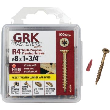 GRK Fasteners #8 x 1-3/4" T-25 Star Drive, Multi-Purpose Screw, Climatek Coating (Bulk Box 100 pc)