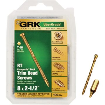 GRK Fasteners #8 x 2-1/2" Star Drive, Trim Head Screw, Climatek Coating (Bulk Box 100 pc)