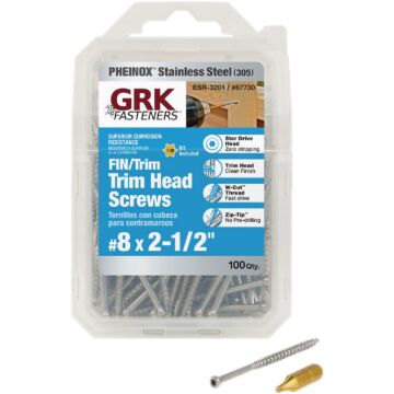 GRK Fasteners #8 x 2-1/2" Star Drive, Trim Head Screw, Stainless Steel (Bulk Box 100 pc)