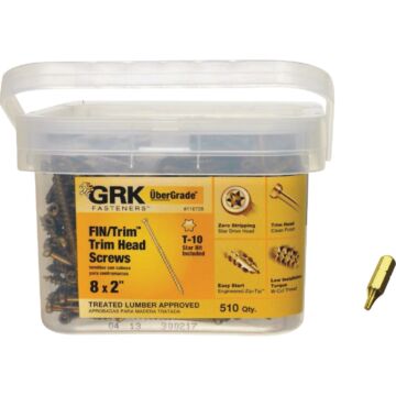 GRK Fasteners #8 x 2" Star Drive, Trim Head Screw, Climatek Coating (Bulk Box 510 pc)