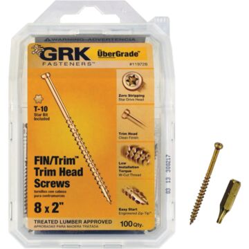 GRK Fasteners #8 x 2" Star Drive, Trim Head Screw, Climatek Coating (Bulk Box 100 pc)