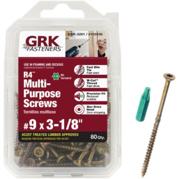 GRK Fasteners #9 x 3-1/8" T-25 Star Drive, Multi-Purpose Screw, Climatek Coating (Bulk Box 80 pc)