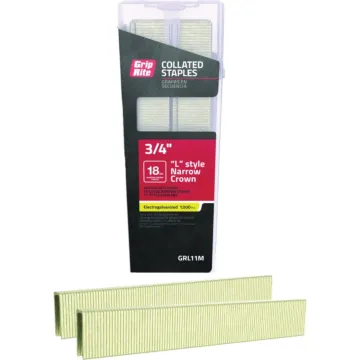 Grip-Rite 1/4 In. x 3/4 In. 18 ga Electrogalvanized L-Style Collated Narrow Crown Staple (1000-Count)