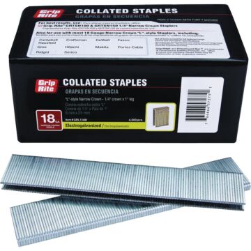 Grip-Rite 1/4 In. x 1 In. 18 ga Electrogalvanized L-Style Collated Narrow Crown Staple (4000-Count)