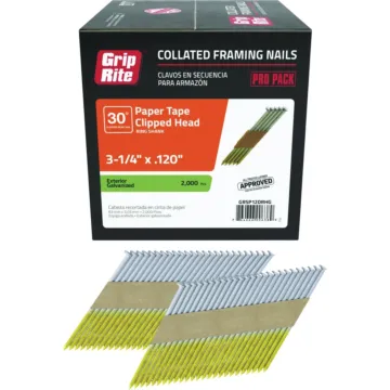 Grip-Rite 3-1/4 In. x 0.120 In. 30 Deg. Hot Galvanized Clipped Head Ring Shank Paper Tape Collated Framing Nail (2000-Count)