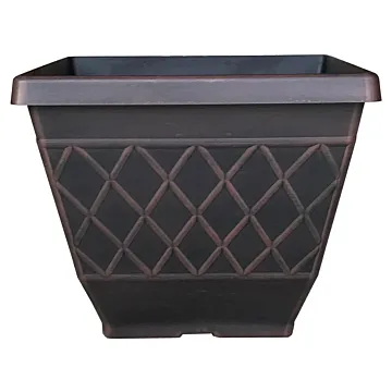 Southern Patio Textured Resin Square Planter (Brown) 16 in. H