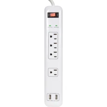 Prime Wire & Cable 4-Outlet 1200J White Surge Protector Strip with USB Charger & 4 Ft. Cord