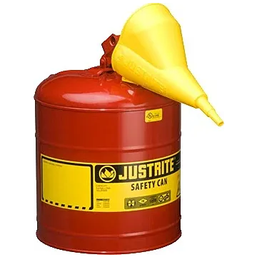 Justrite 5 Gallon Steel Safety Can for Flammables, Type I, Funnel, Flame Arrester, Red - 7150110