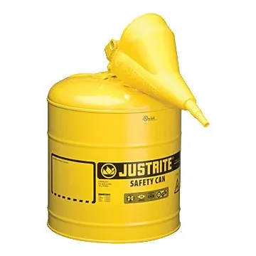 Justrite 5 Gallon Steel Safety Can for Diesel, Type I, Funnel, Flame Arrester, Yellow - 7150210